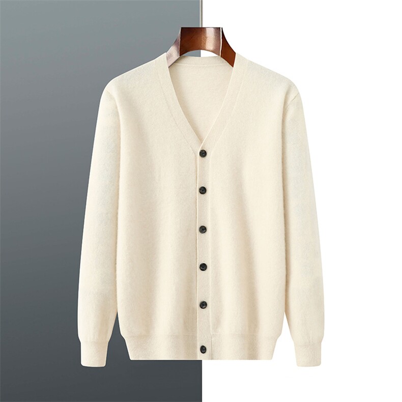 2025年秋季单排扣宽松V领长袖青春流行纯绒男开衫商务休闲男装，男装羊绒开衫，羿纯羊绒高端店