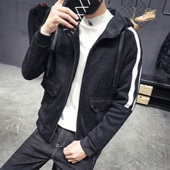 加绒加厚连帽蜈蚣纱修身韩版夹克外套男C301-JK70-P118，男装夹克，电商C301