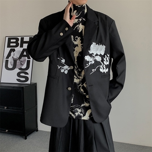 秋装新中式结婚登记玫瑰刺绣休闲宽松黑色西装西服男女大码男装图片