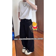 潮青少年常规蛇纹拼接弯刀牛仔裤男款美式高街中腰长裤春秋微弹，男装牛仔裤，星座506A