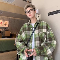 美式复古格子长袖衬衫男士潮牌高级感痞帅春秋季休闲衬衣XCS23，男装衬衫，星座208-5