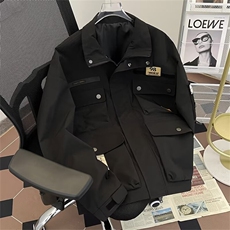 美式潮牌复古勋章教练夹克男女街头宽松大码百搭多口袋工装外套，男装夹克，星座601-2