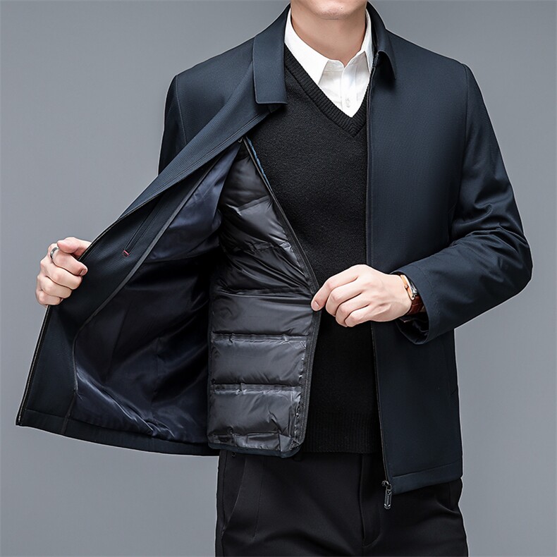 羽绒服男装冬季新款翻加厚保暖上衣中年男士商务休闲白鸭绒外套,男装羽绒服,电商B212（原钱塘6029）