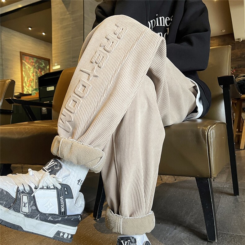 加绒裤子男士冬季加绒加厚休闲长裤潮牌宽松青少年2025新款卫裤，男装休闲裤，电商A020