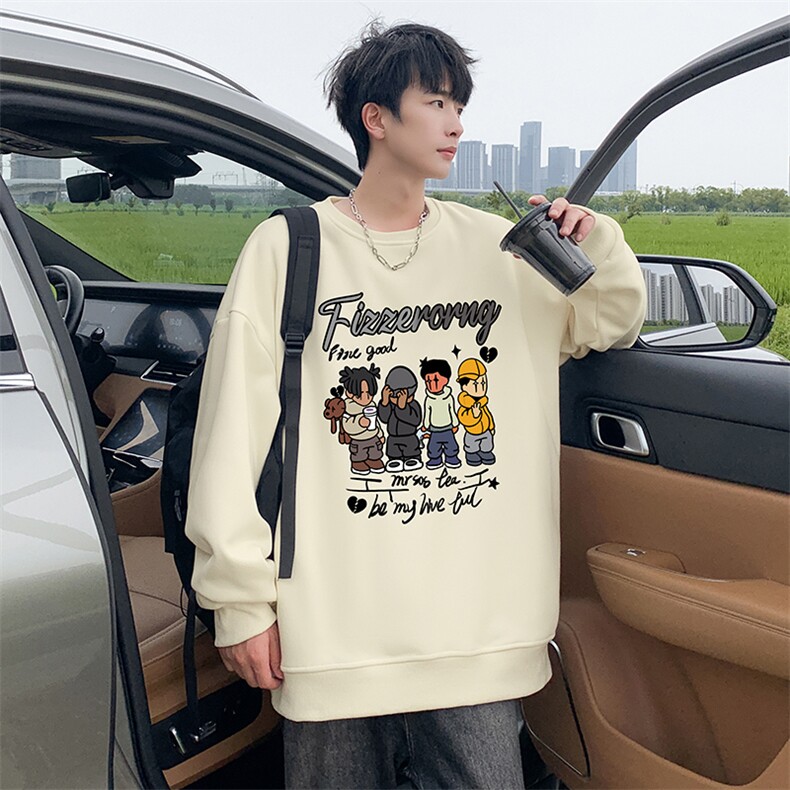 W563卫衣男秋冬新款美式宽松圆领上衣大码男生休闲无帽长袖外套,女装短外套,星座304A