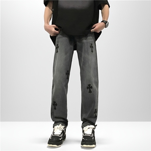 春季款牛仔裤男士水洗做旧花宽松直筒美长裤子A068-KXSK09-TP55图片