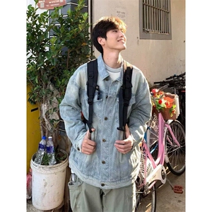 渐变肌理感牛仔夹克潮流高街设计感廓形水洗做旧外套男 J42图片