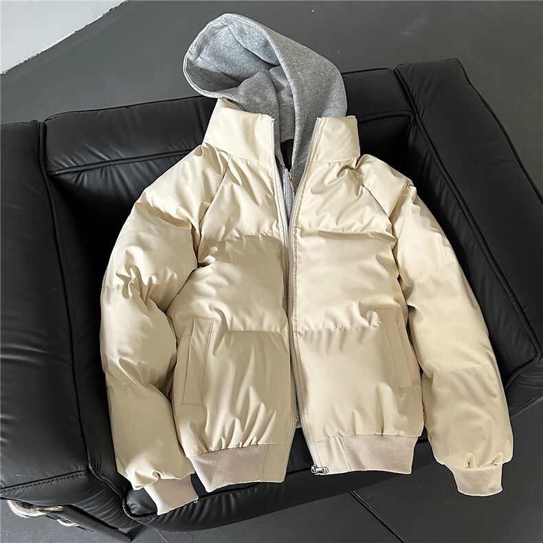 PU皮假两件连帽宽松棉衣男女保暖短款潮流冬季加厚棉服D513特P105图片