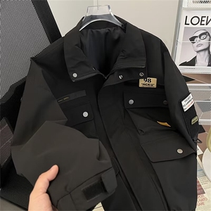 小众设计感多口袋徽章立领夹克男潮牌春季飞行员工装外套-JK755
