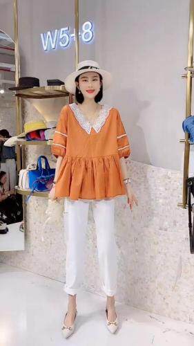 精梳棉拼接蕾丝小衫，女装，姚姚家