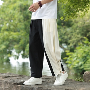 风 双色棉麻拼接个性休闲裤 星座815-8603p95图片
