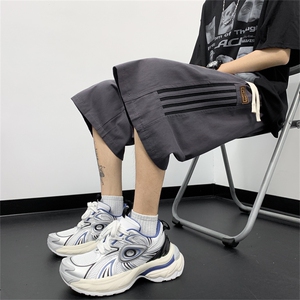 夏款男短裤纯棉三条杠条纹拼色直筒宽松五分短裤D2579 P35图片
