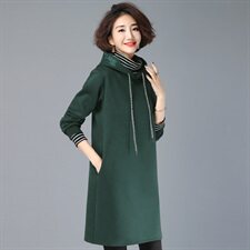 2022年绣花抽绳连帽简约套头中长款加绒卫衣，女装卫衣/绒衫，依倍林