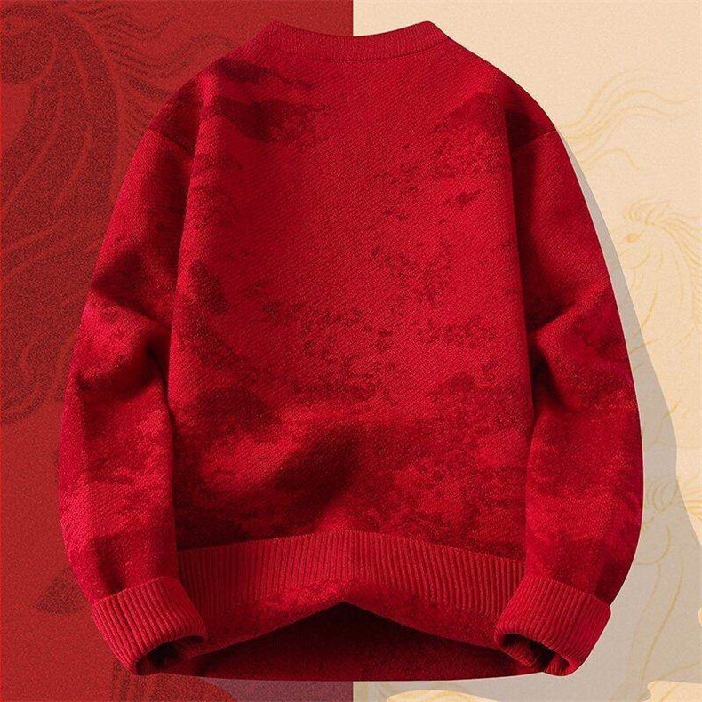 M6351-TP58新年战袍情侣装秋冬季搭毛衣红色本命马年衣服拜年服,男装针织衫/毛衣,电商D310B
