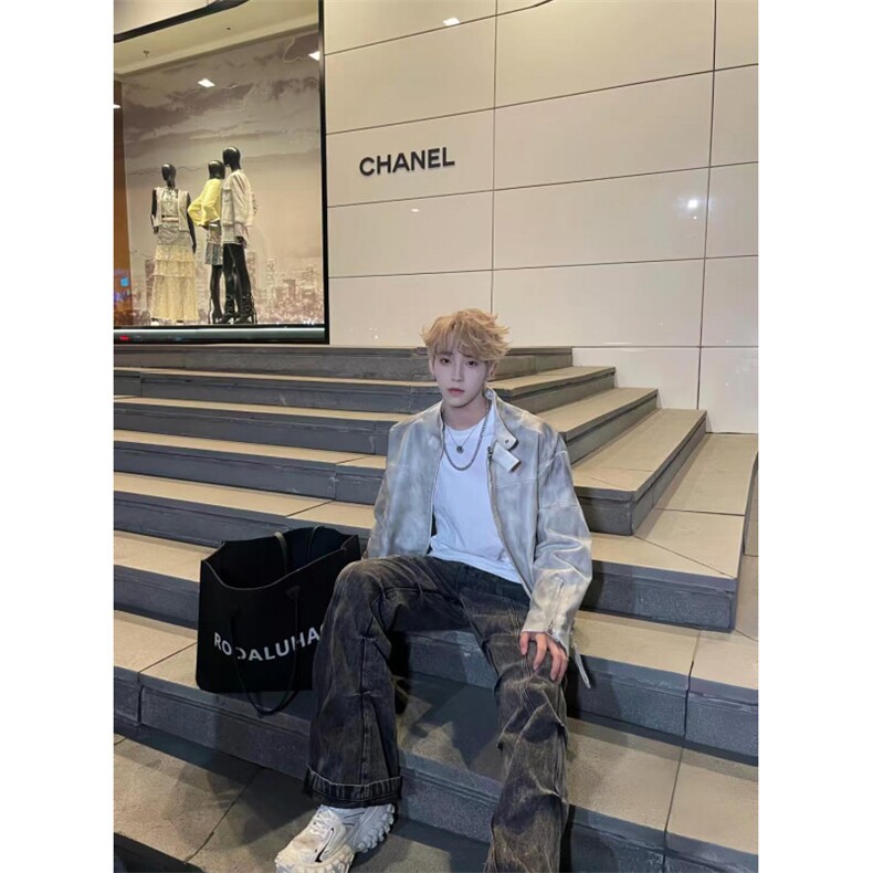 【有货】cleanfit扎染皮衣外套男春秋美式机车服夹克3604HH-特P85,男装夹克,星座1007（原301D）
