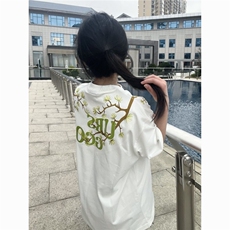 H0544-p35美式刺绣罗汉松短袖刺绣夏季新款宽松百搭短袖t恤女，女装T恤，星座617A-2