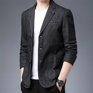 男士牛仔西服秋冬新款修身韩版小西装男外套百搭上衣图片