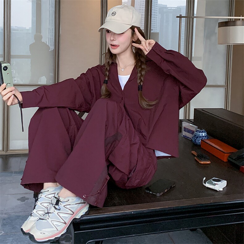 休闲时尚套装女2025春季新款高级感显瘦工装阔腿裤两件套,女装套装/套裙,纯色衣恋