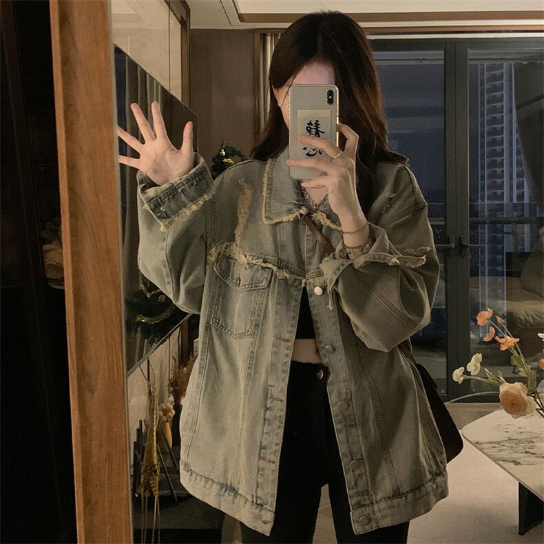 新款美式高街工装水洗做旧破洞牛仔外套女春秋夹克C643-88,男装工装外套,星座911-2(原星座613-2）