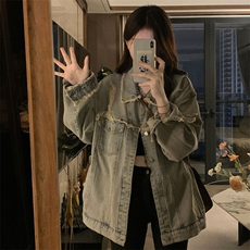 新款美式高街工装水洗做旧破洞牛仔外套女春秋夹克C643-88，男装工装外套，星座911-2(原星座613-2）