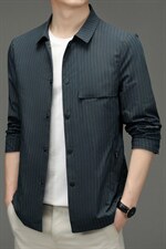 2022初夏新款中年男士薄款夹克外套男翻领条纹上衣时尚百搭男装，男装夹克，电商B212（原钱塘6029）