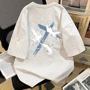 纯棉美式夏季闪电爪痕印花短袖t恤男女宽松oversize学生上衣图片