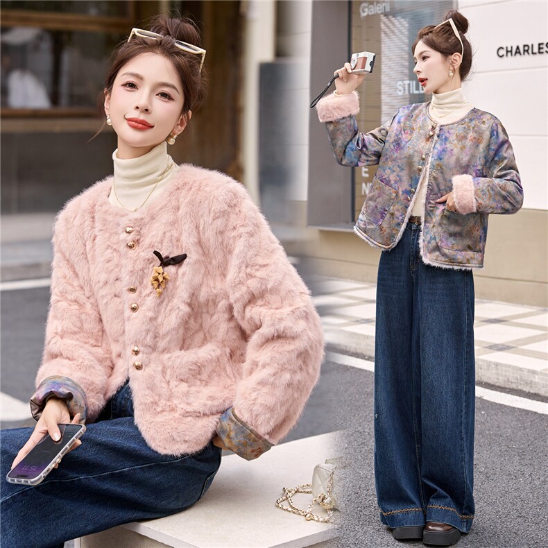 【bao款现货已出】2025冬装新款新中式皮毛两面穿配胸花，女装皮草，雅静靓衣