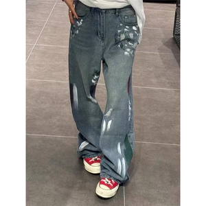 牛仔裤男小众宽松阔腿直筒拖地裤美式裤子NA620，男装牛仔裤，星座208-5