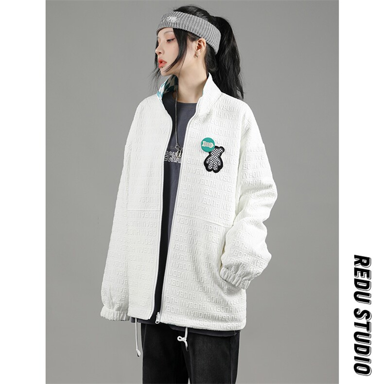 秋装新品两面穿夹克中性风潮男女可拆卸徽章韩版外套8002-P100,男装夹克,电商A441-1