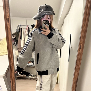 抖音得物高品质26春装美式高街重磅结构拼接织带立领卫衣外套CM42图片
