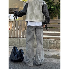 美式灰色高腰微喇牛仔裤裤子女款冬季新款宽松休闲加长版喇叭裤潮，男装牛仔裤，四季星座505