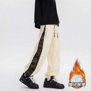 8XL-M民族拼接刺绣束脚卫裤男冬加绒加厚大码运动裤KZ024P45图片