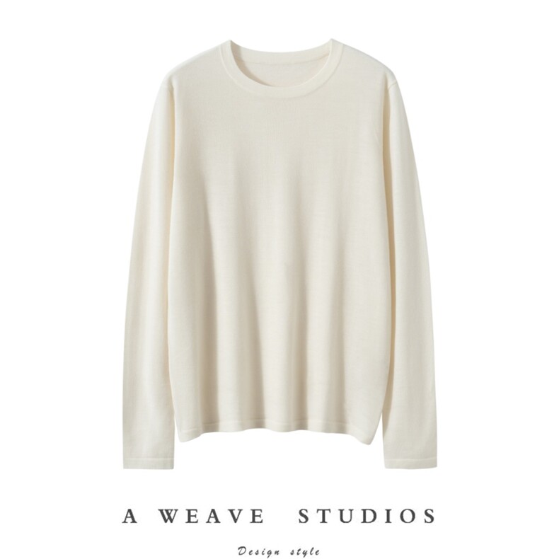 女式极简休闲松弛感圆领长袖，女装针织衫/毛衣，旭日羊绒