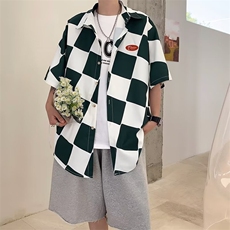 夏季宽松时尚休闲大码衬衫格子短袖开衫C61p29，男装衬衫，星座1013
