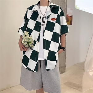 夏季宽松时尚休闲大码衬衫格子短袖开衫C61 p29图片