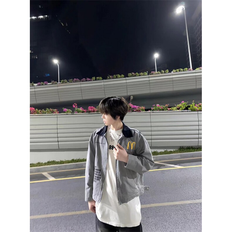 麦门信徒翻领工装夹克外套造旧印花短宽VibeJ28-P90,男装夹克,星座1007（原301D）