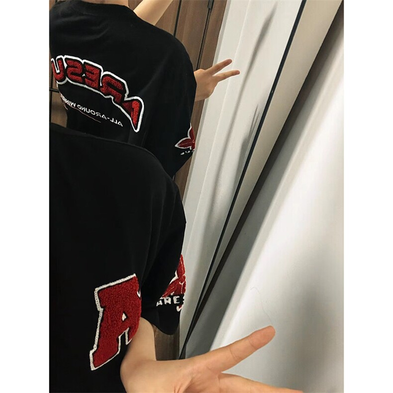 万针全刺绣工艺抖音得物高品质260克重磅纯棉双纱美式高街短袖T恤,男装T恤,电商A486
