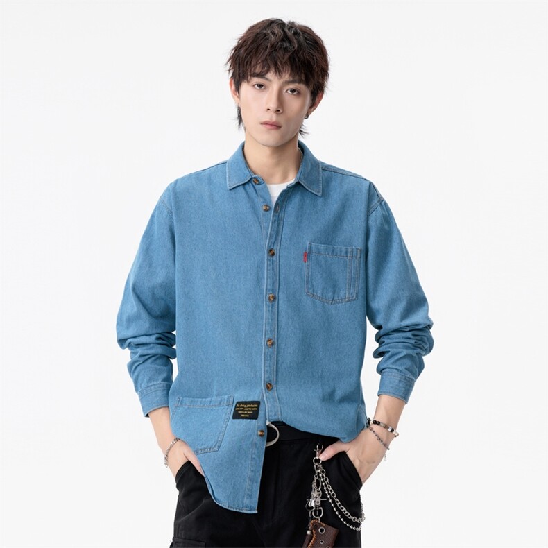 新款(跨境货源）长袖牛仔衬衫男宽松休闲外套,男装衬衫,星座1107-1