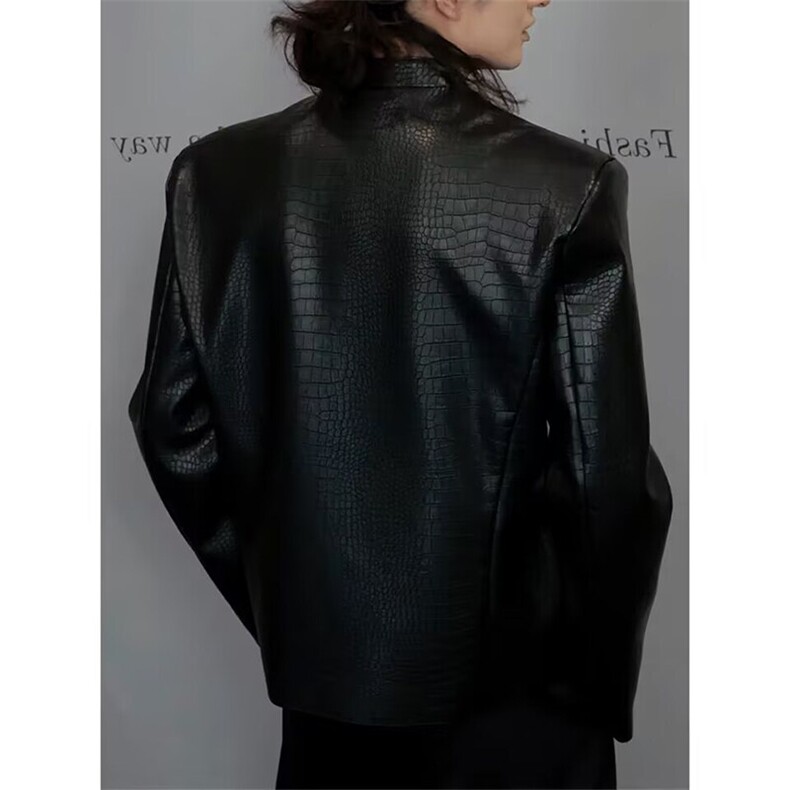 春季新中式男士鳄鱼纹pu皮立领皮夹克西装XZ0089-P125(网图参考）,男装夹克,电商B267
