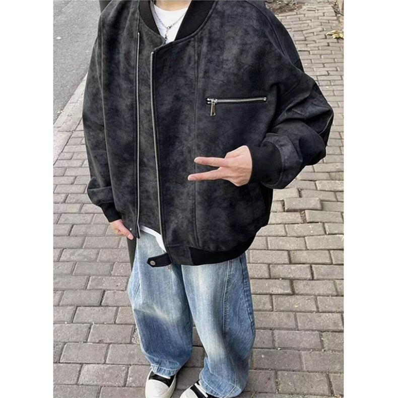 机车服pu皮衣外套男春秋季痞帅短款棒球服宽松飞行夹克J065,男装皮衣,星座1116A（原606A-3）