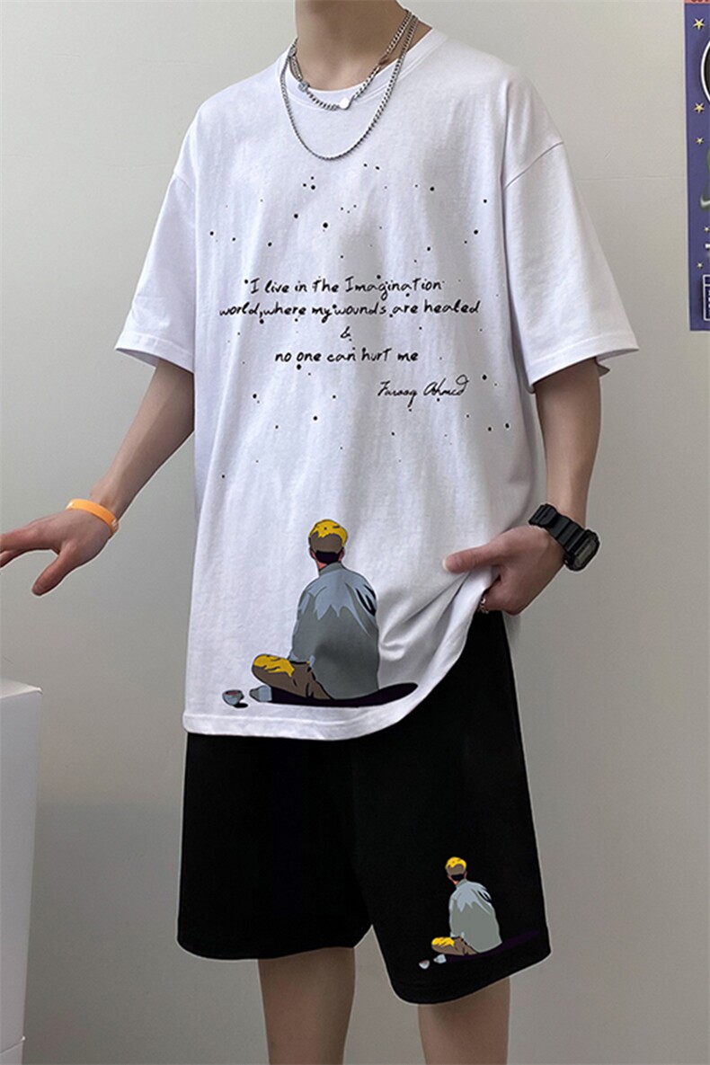 男士短袖t恤2023新款夏季搭配潮牌潮流运动套装A161-2-TZ07-P50,男装休闲套装,电商A161-2