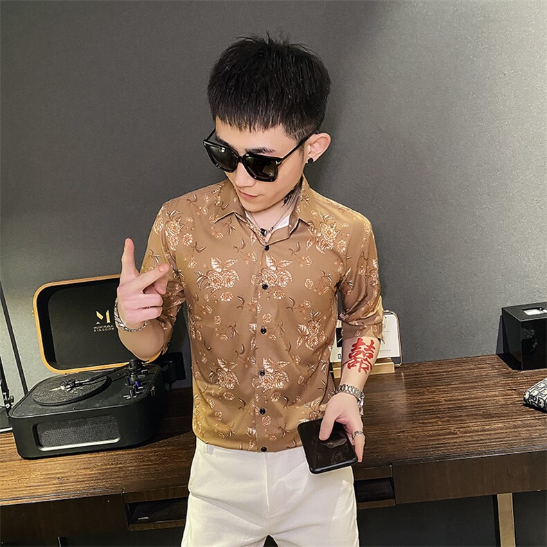 312A-174-P55 新款社会小伙中袖衬衫韩版潮流男士五分袖衬衣A图片