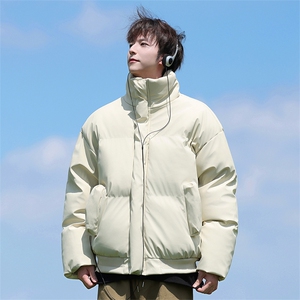 现货5W件冬季三防重磅硬挺boxy短款羽绒立领PU皮棉衣外套加厚棉服图片