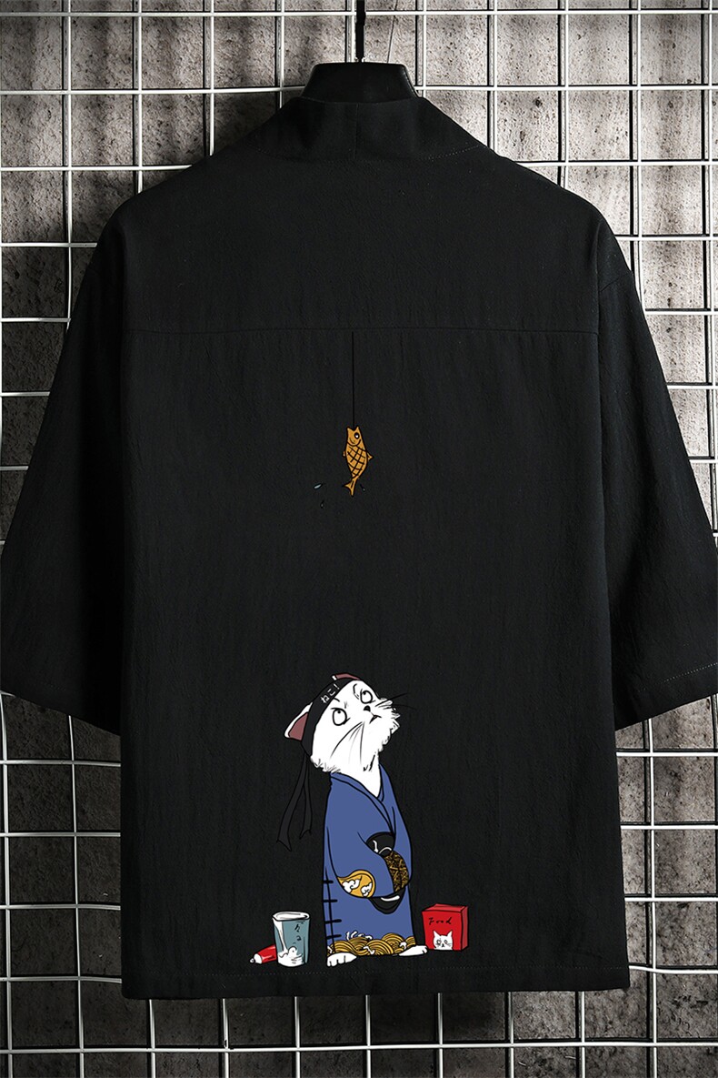 HF59014-P40风汉服男开衫外套七分袖道袍网格挂拍,男装民族服装,电商A040A