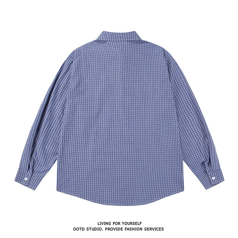 现货~格子衬衫春夏美式蓝色格子长袖衬衫得物白底CS276-P35,男装衬衫,星座301C-5