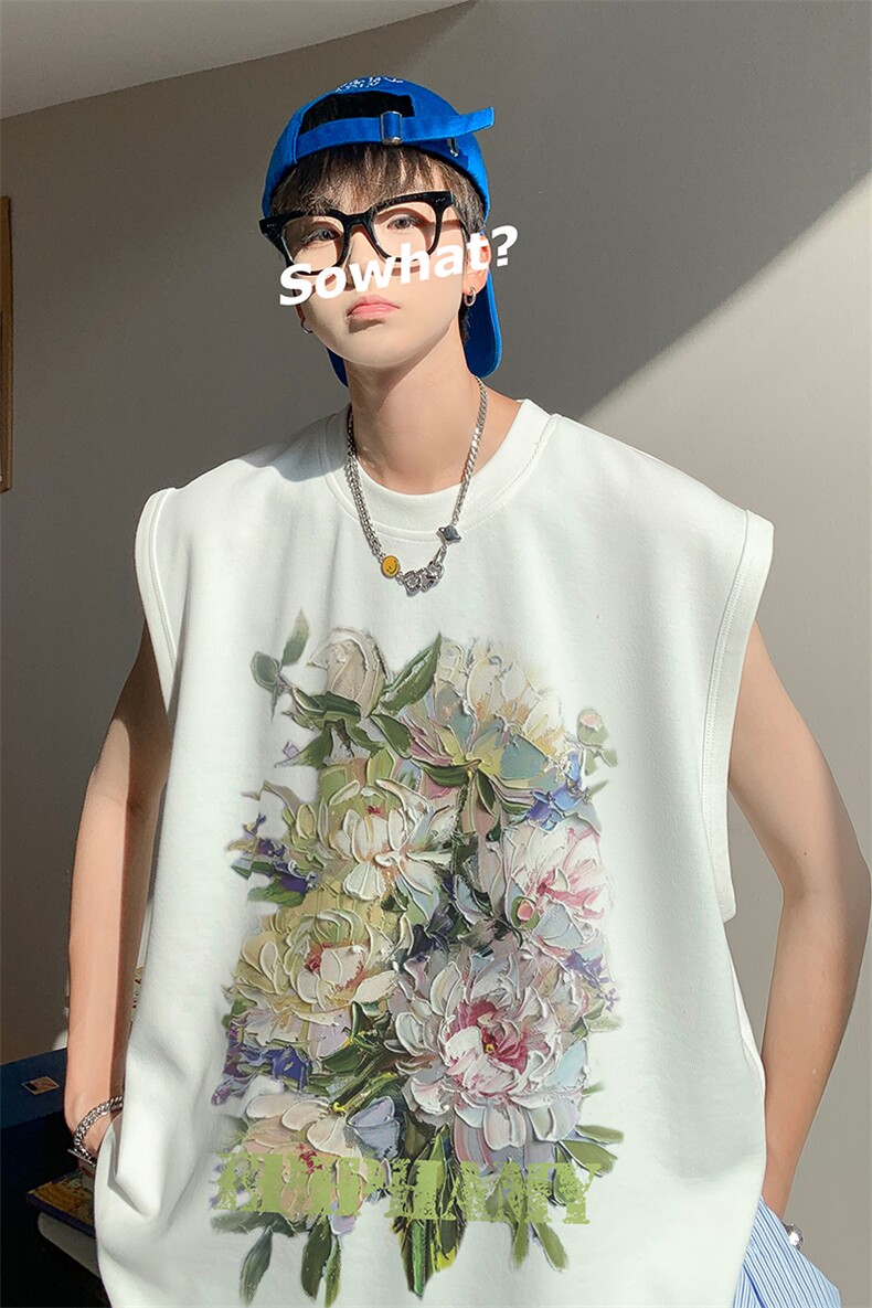 油画花朵复古印花无袖T恤夏季背心/马甲/坎肩XZ514-2-1290-P23,男装背心/马甲,星座514-2(原B239)