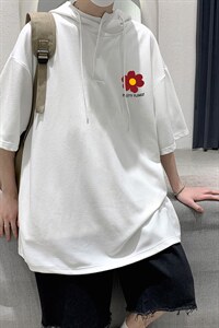LD54257-P45 连帽短袖t恤男大码胖子带帽五分袖中袖 大皂风图片