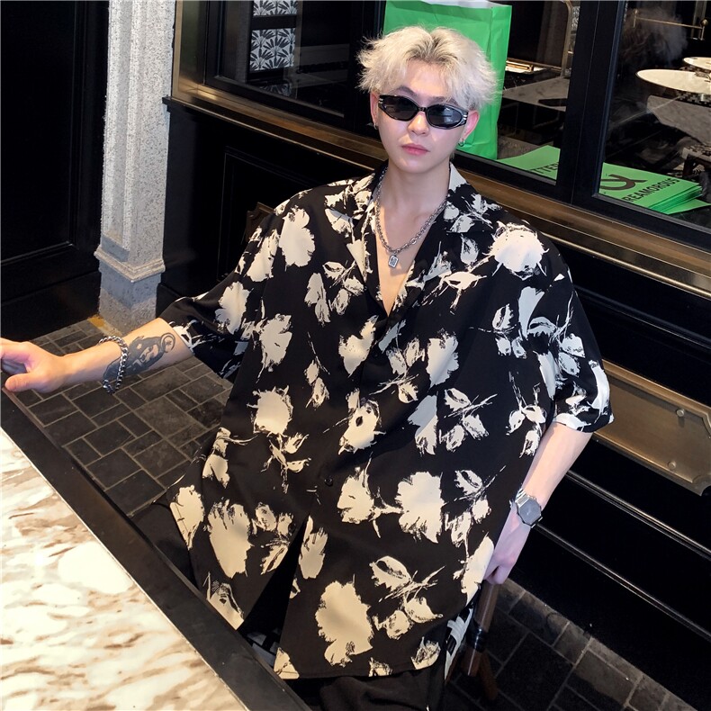 痞帅高级感短袖衬衫男女情侣款宽松潮流小众百搭衬衣特p48,男装衬衫,电商C307