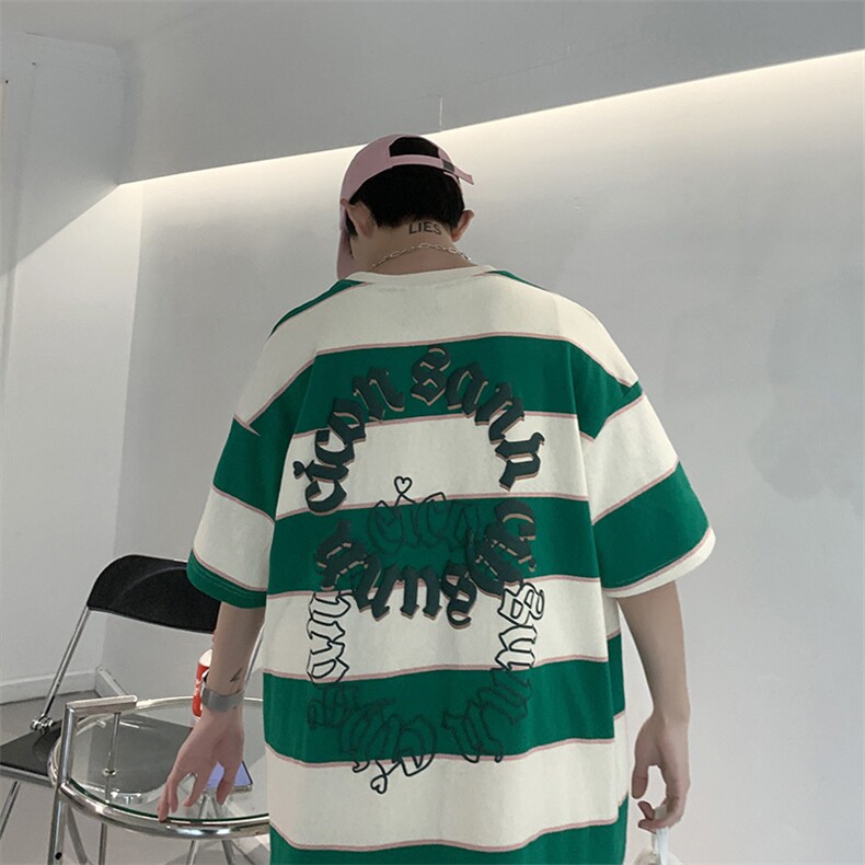 美式短袖t恤复古发泡字母印花嘻哈炸街INS宽松男上衣夏TX127-P24,男装T恤,星座1008-1