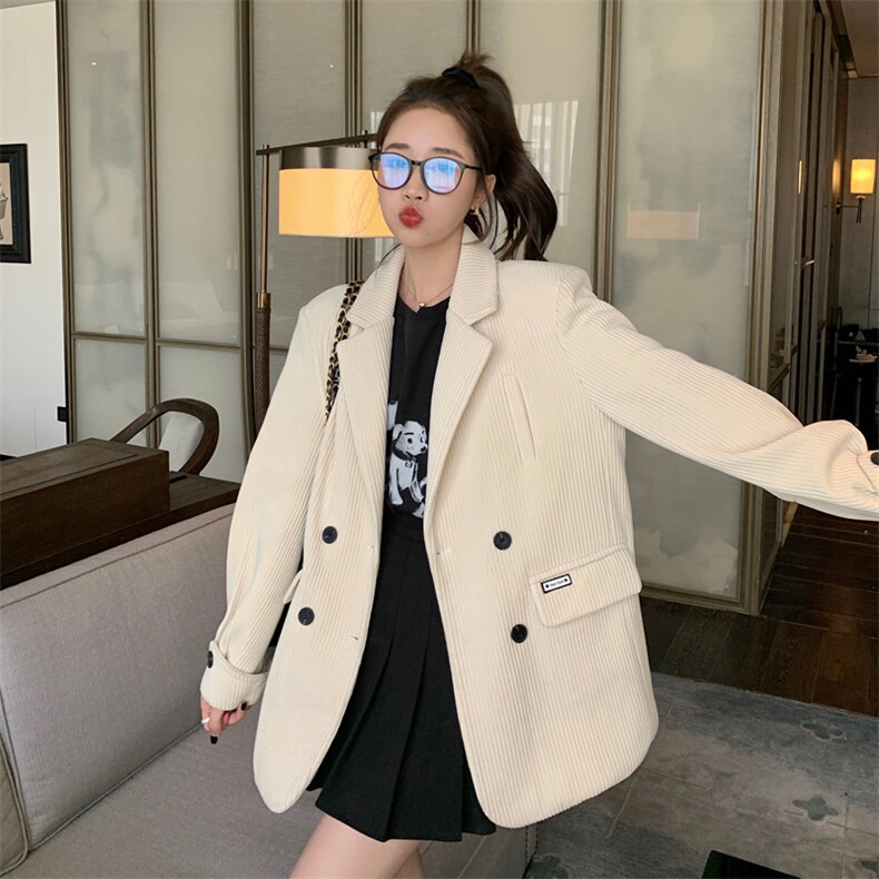 23年新品法式慵懒风灯芯绒西装外套，女装西装，菡迪欧娜